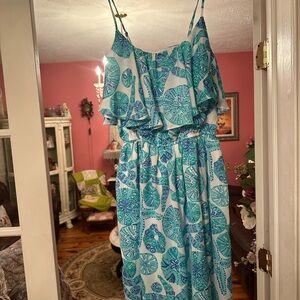 Lilly Pulitzer Blue and White Ruffle Midi Dress sea 🐚 and sand dollars